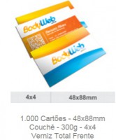 1.000 Cartões - 48x88mm Couchê - 300g - 4x4 Verniz Total Frente
